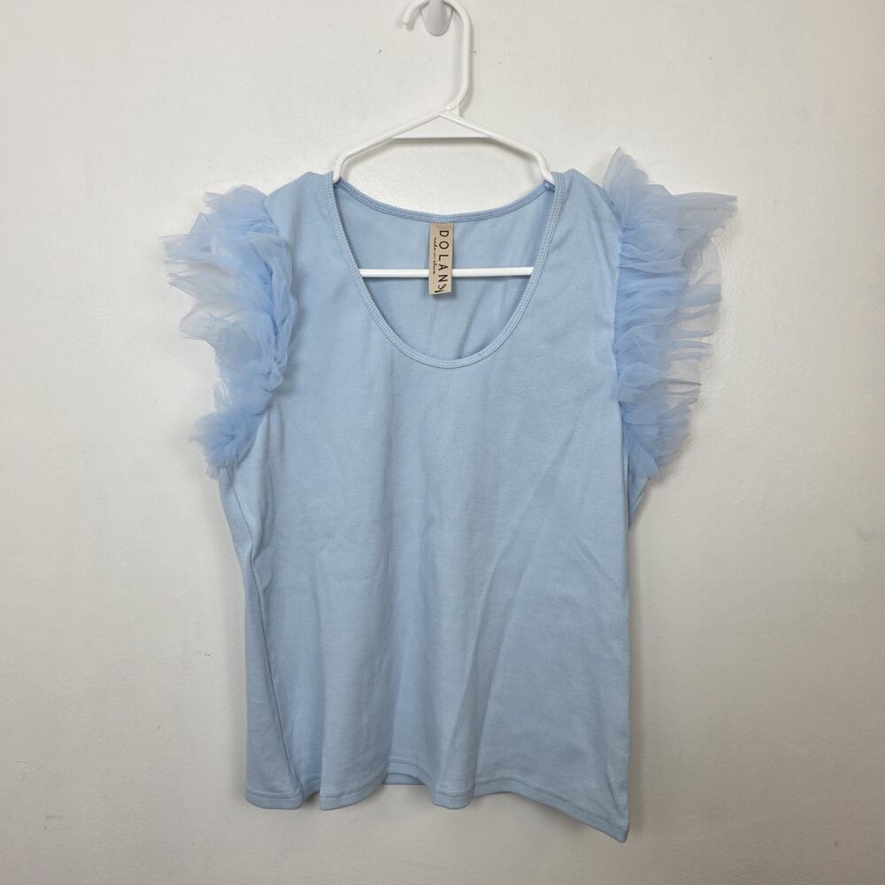 dolan Light Blue Ruffle Sleeve Tank Top - Picture 2 of 7